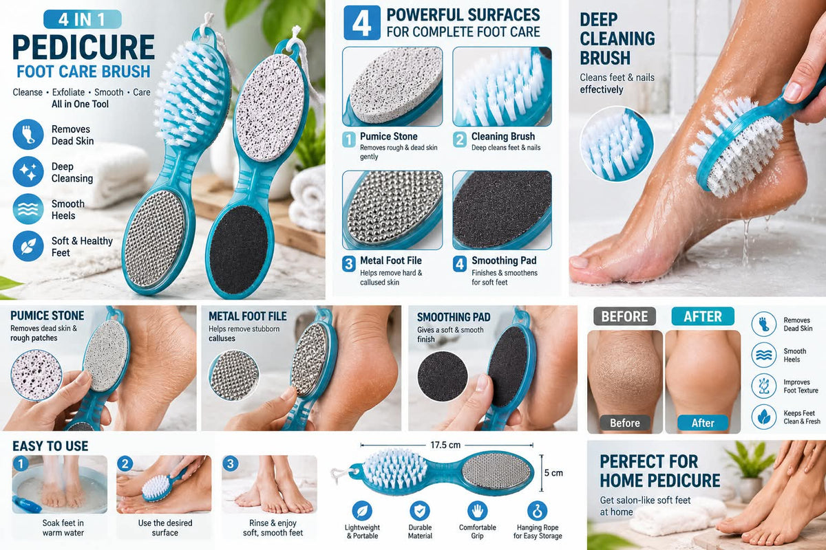 4-in-1 Pedicure Foot Scrubber & Cleaning Brush